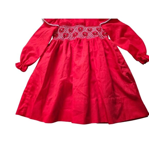 Polly Flinders Vintage Hand Smocked Dresss Girls Size 4 Red - Picture 5 of 5